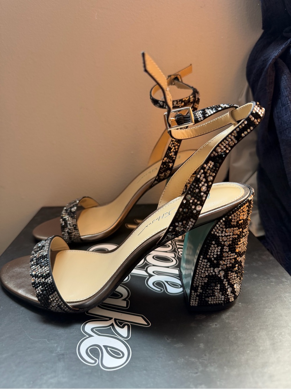 BRAND NEW! Blue by BETSEY JOHNSON Jet Rhinestone Dress Sandals